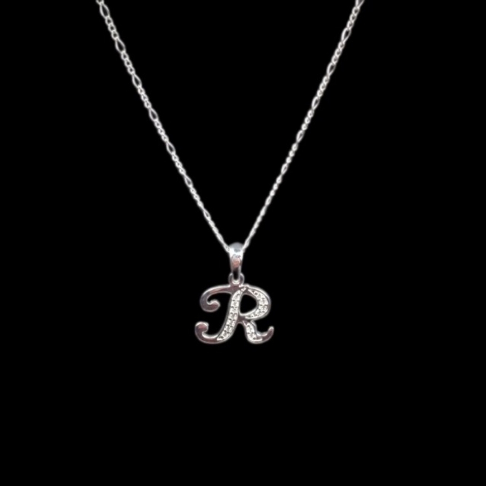 925 sterling silver alphabet‎ letter R pendant necklace